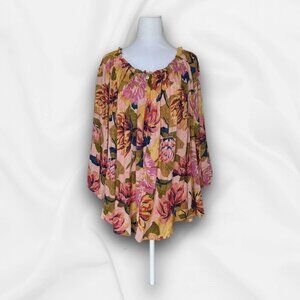 Terra & Sky Floral Peasant Blouse 2X Boho, Cottagecore, Fairycore, Prairie
